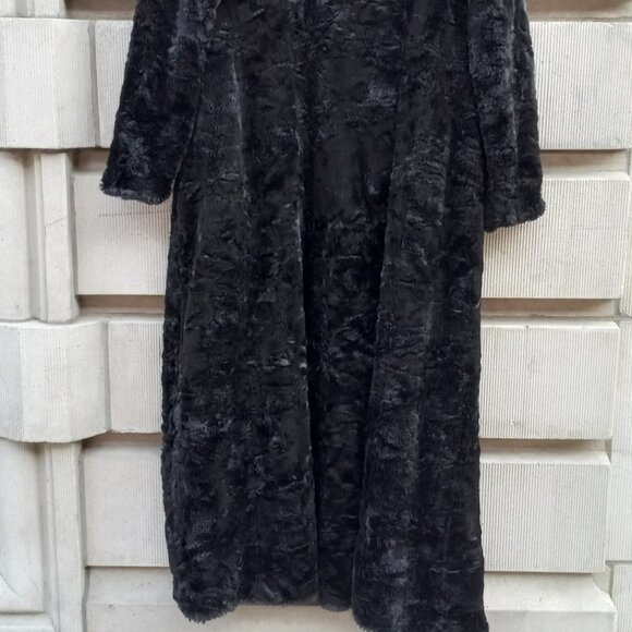 Betsy Johnson Maxi Faux Fur Black Coat S-M - Picture 15 of 17
